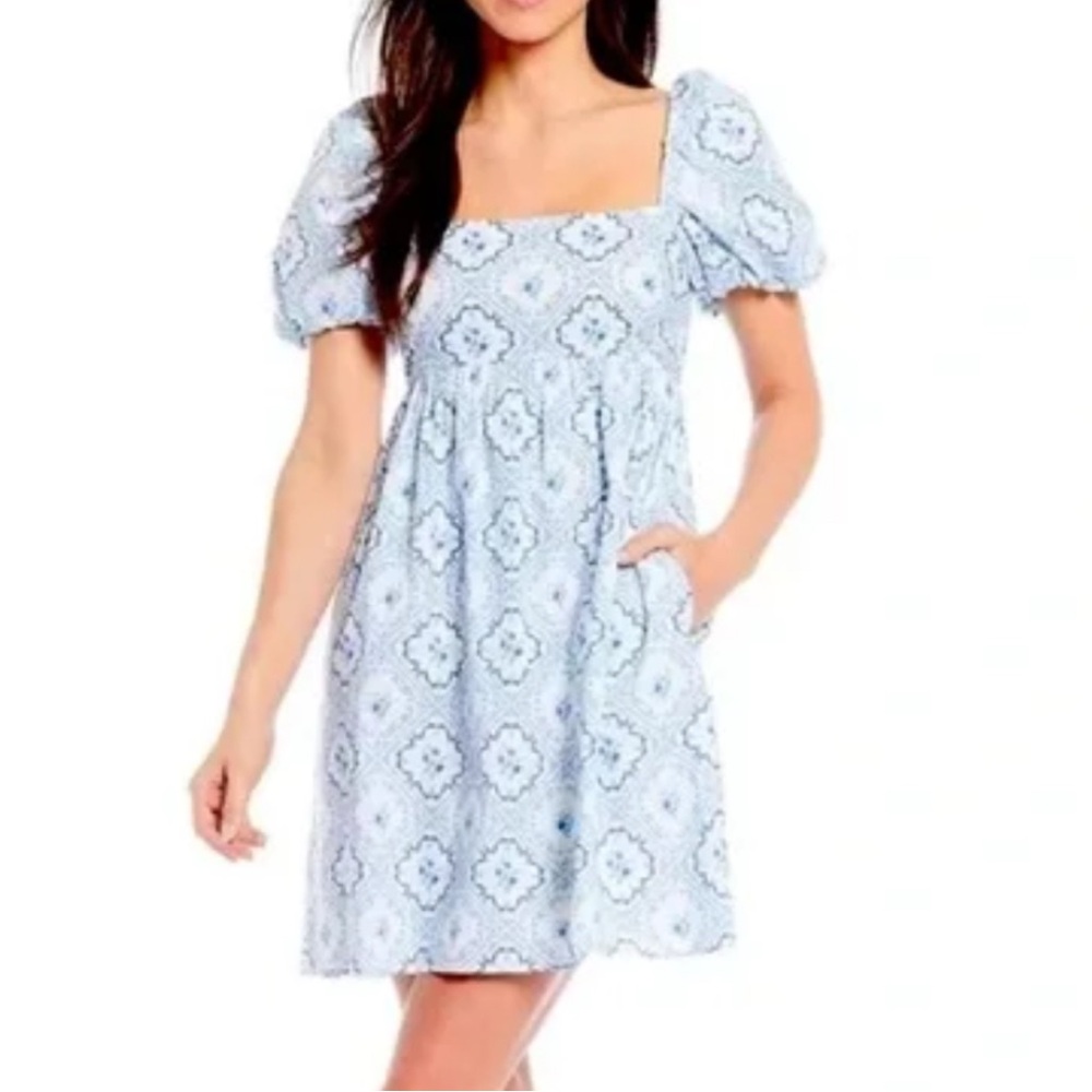 ANTONIO MELANI Light Blue Patterned Mini Dress